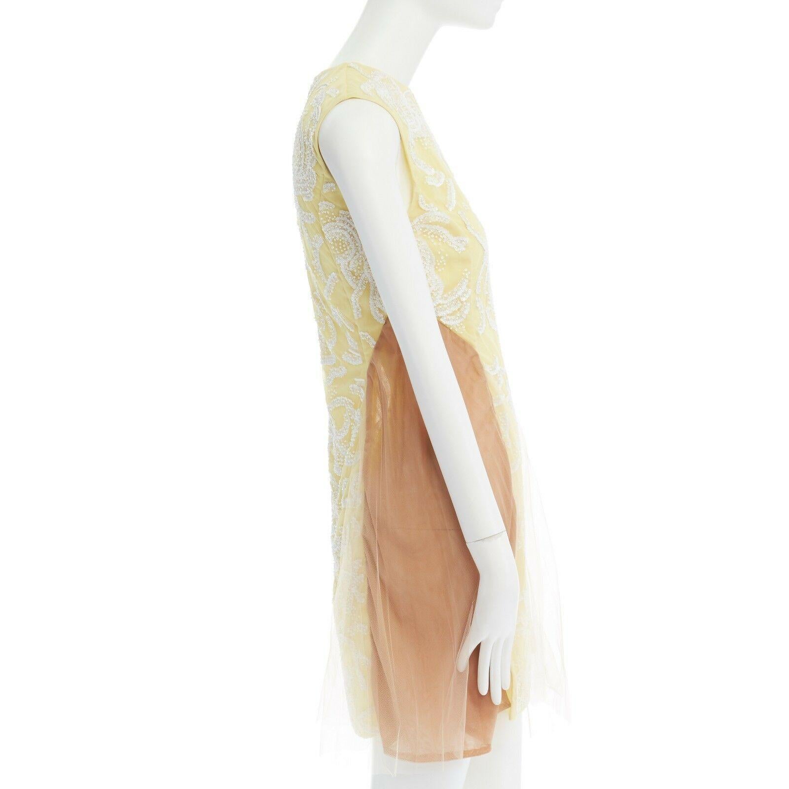 runway CHRISTOPHER KANE SS10 yellow sequins lace nude tulle insert dress UK6 XS In Good Condition In Hong Kong, NT