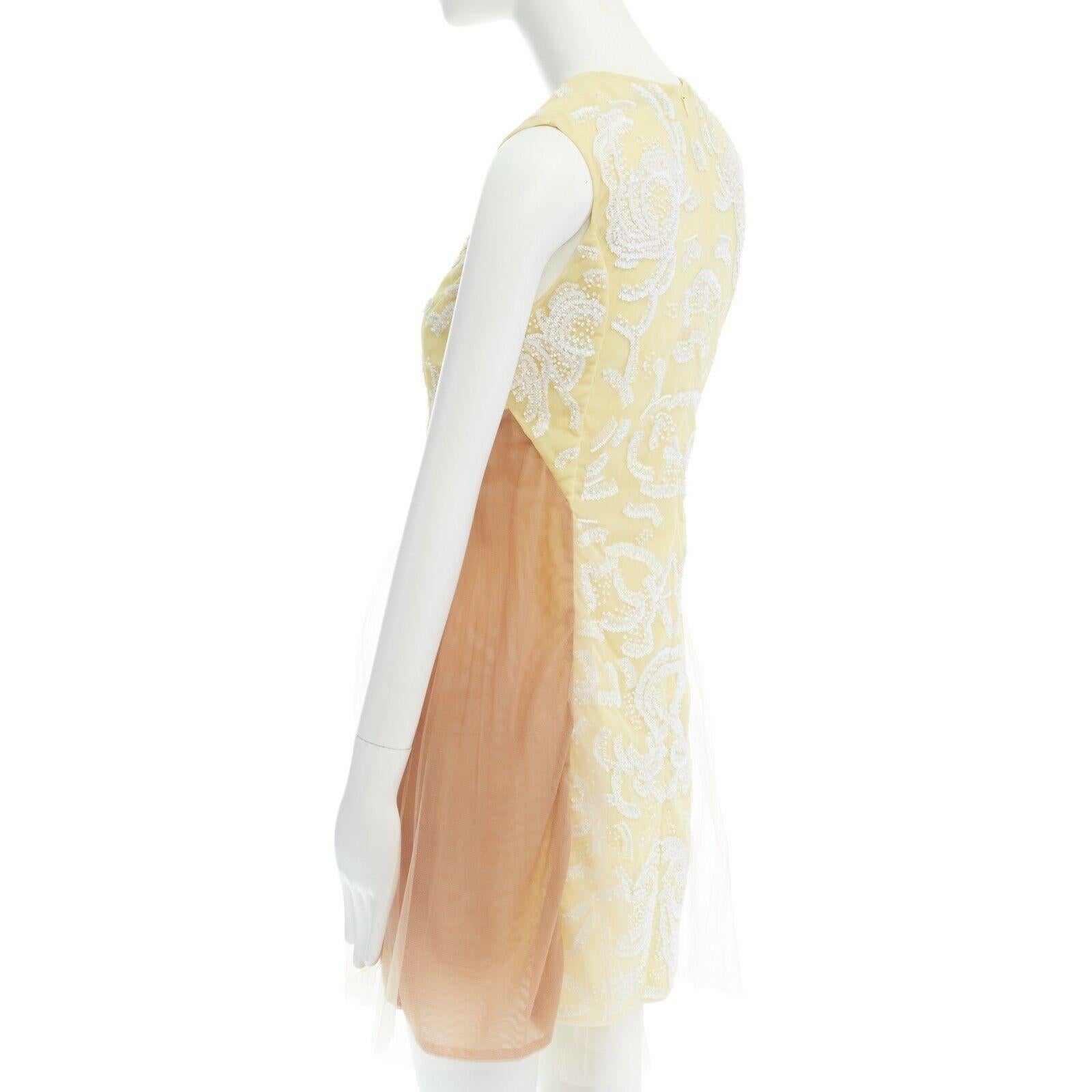 runway CHRISTOPHER KANE SS10 yellow sequins lace nude tulle insert dress UK6 XS 1