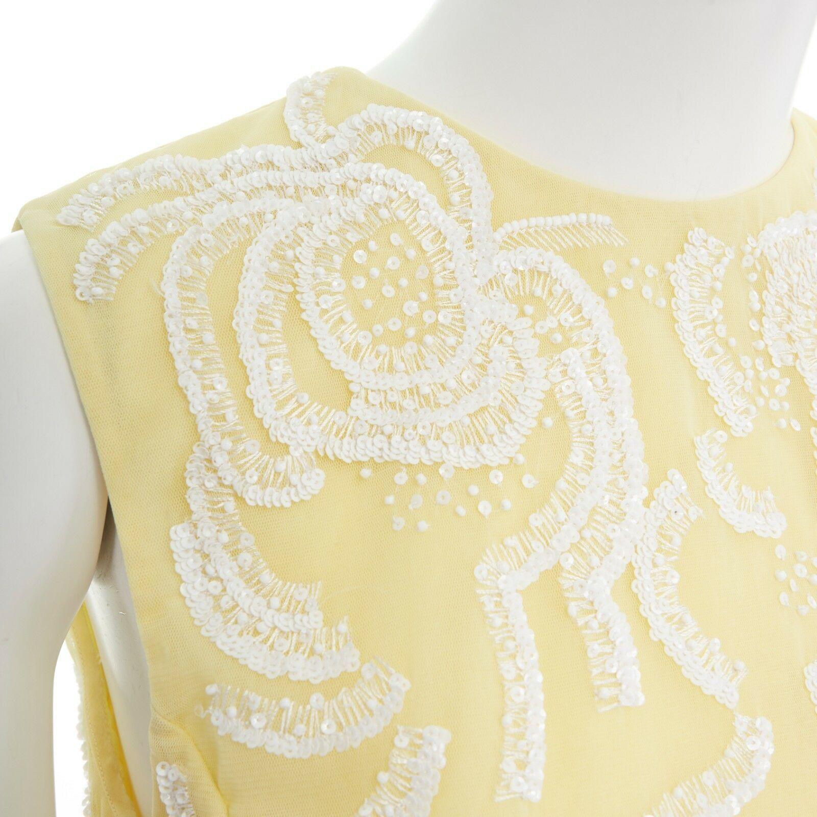 runway CHRISTOPHER KANE SS10 yellow sequins lace nude tulle insert dress UK6 XS 2