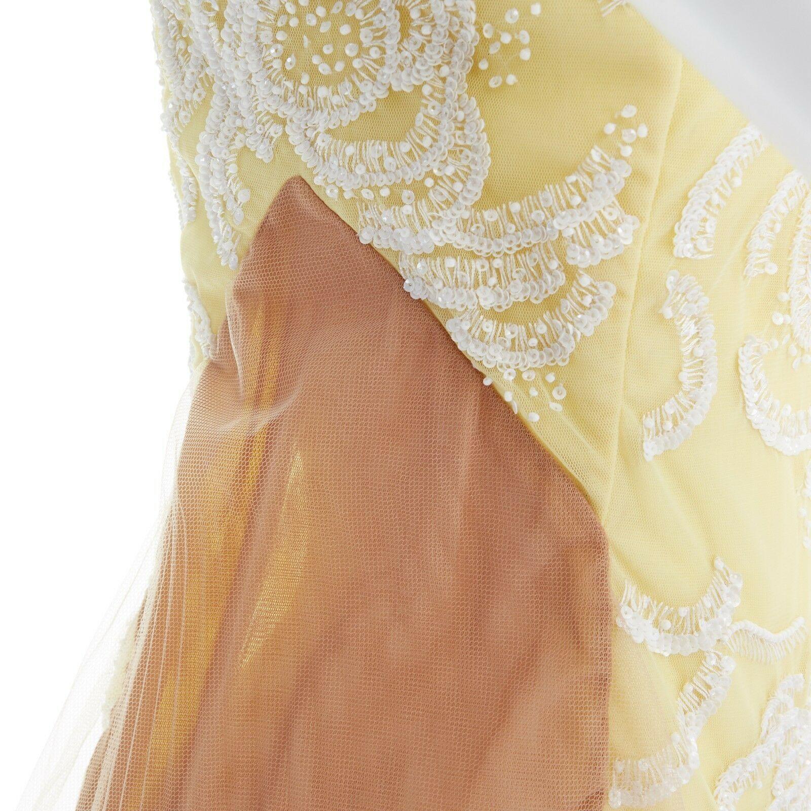 runway CHRISTOPHER KANE SS10 yellow sequins lace nude tulle insert dress UK6 XS 3