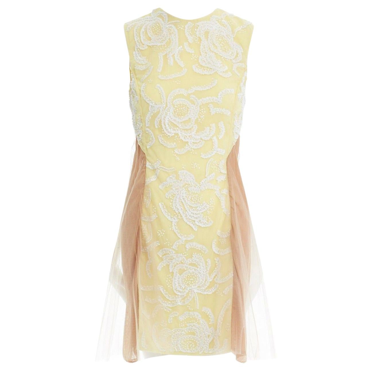 runway CHRISTOPHER KANE SS10 yellow sequins lace nude tulle insert dress UK6 XS