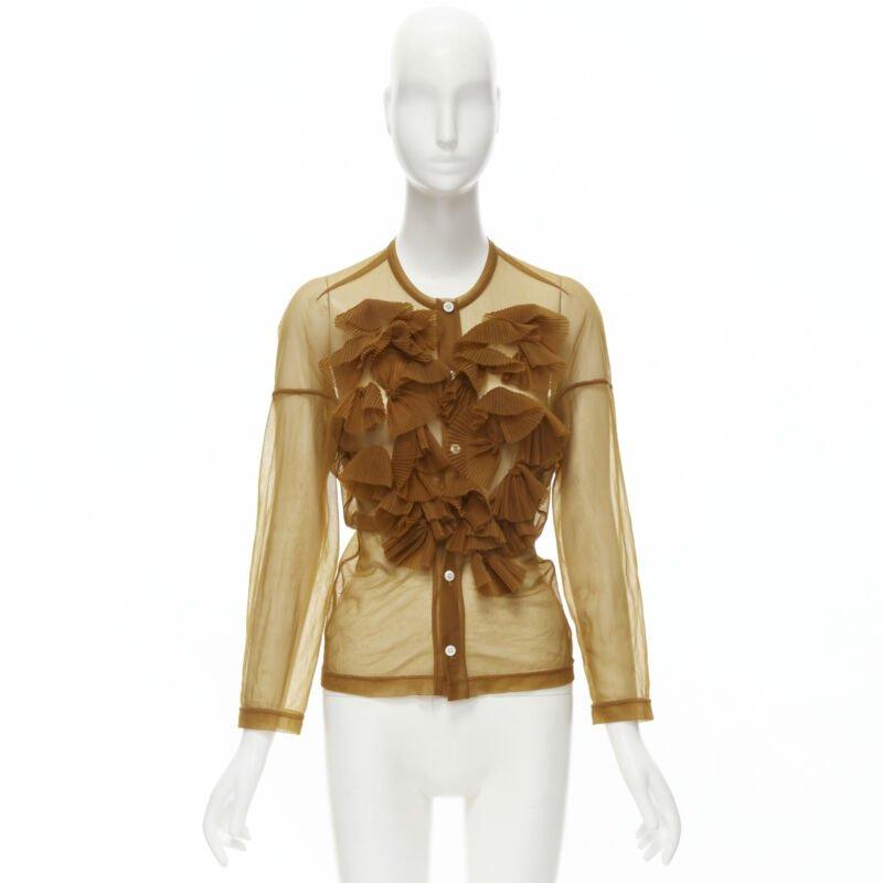 Camicia da passerella COMME DES GARCONS anni '90, trasparente, marrone, con volant e bottoni, M. I. in vendita 6