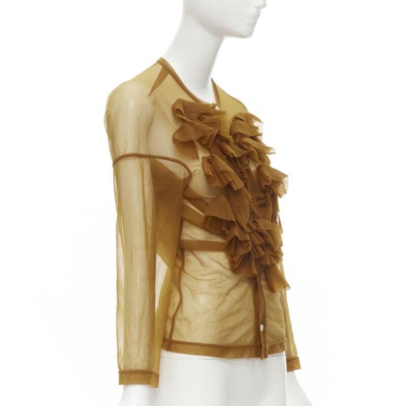 Marrone Camicia da passerella COMME DES GARCONS anni '90, trasparente, marrone, con volant e bottoni, M. I. in vendita