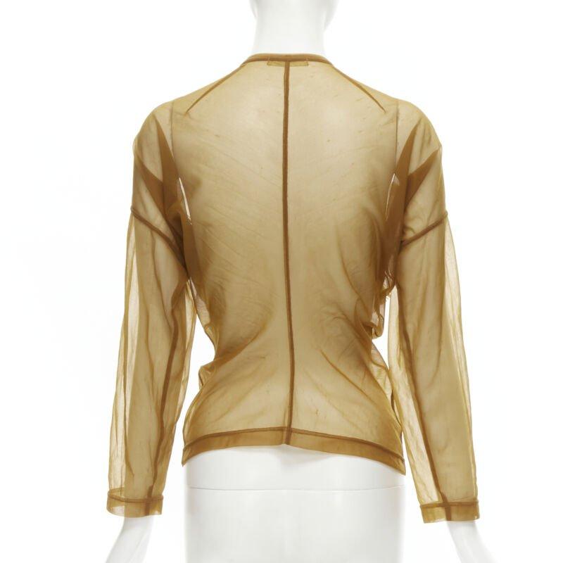 Donna Camicia da passerella COMME DES GARCONS anni '90, trasparente, marrone, con volant e bottoni, M. I. in vendita