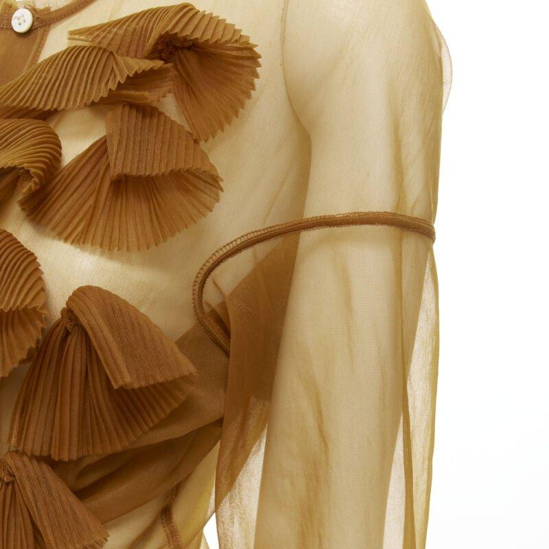 Camicia da passerella COMME DES GARCONS anni '90, trasparente, marrone, con volant e bottoni, M. I. in vendita 2