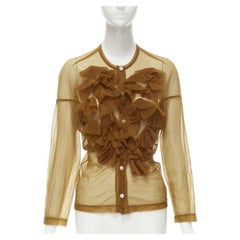 Runway COMME DES GARCONS 1990s sheer brown pleated ruffle button front shirt M