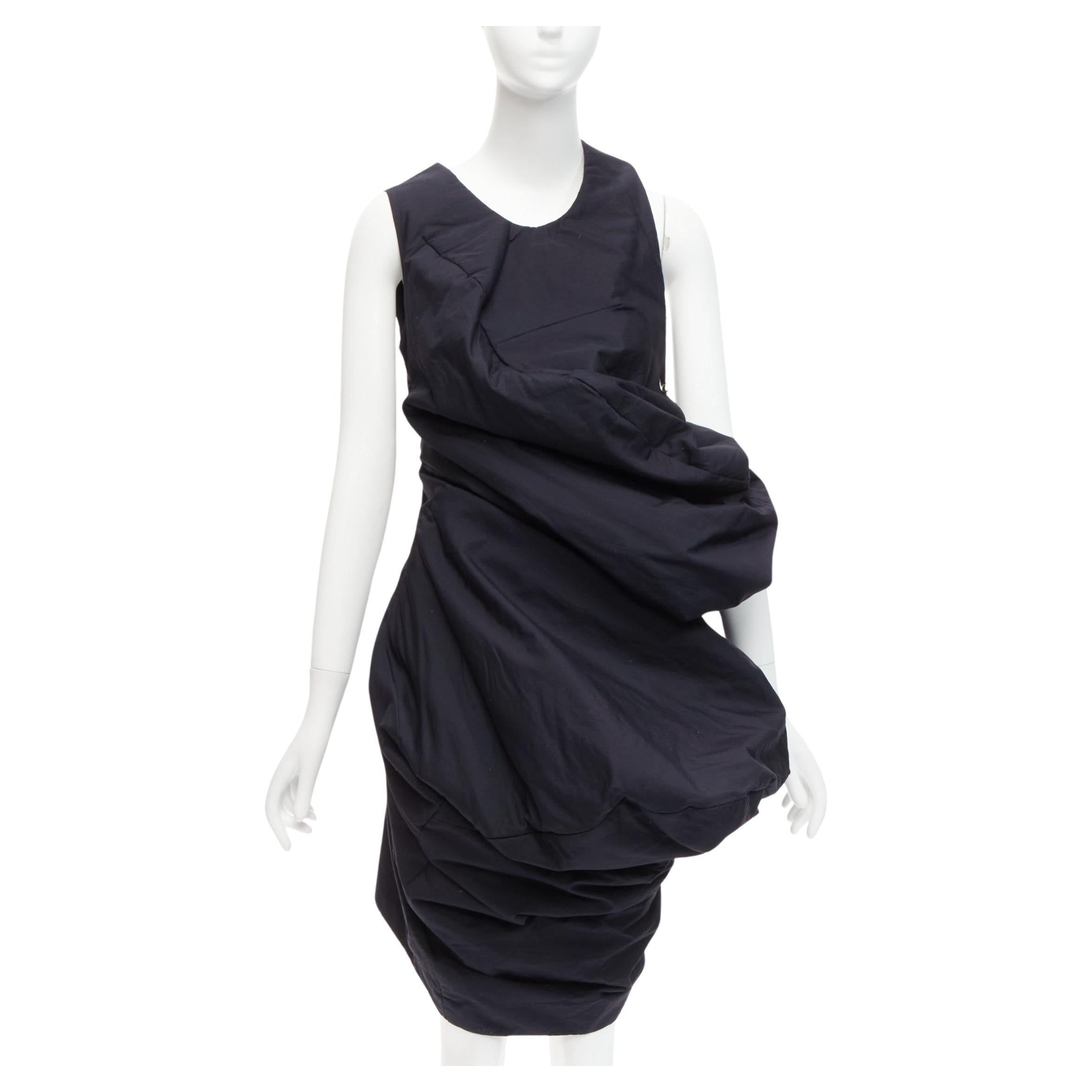 runway COMME DES GARCONS 1997 Lumps Bumps black circle cut asymmetric dress S For Sale