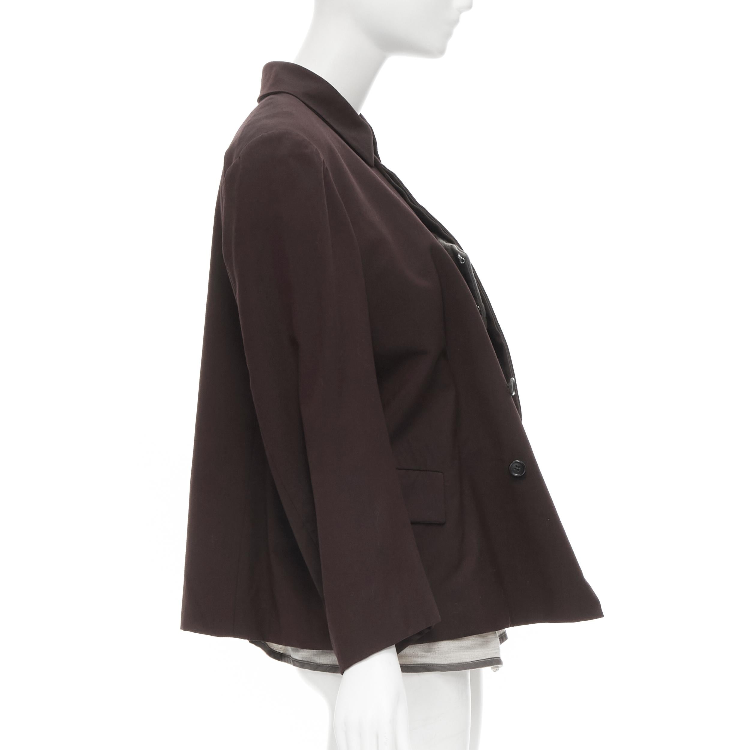 runway COMME DES GARCONS 1998 burgundy grey wool corset vest bundled blazer M In Excellent Condition For Sale In Hong Kong, NT