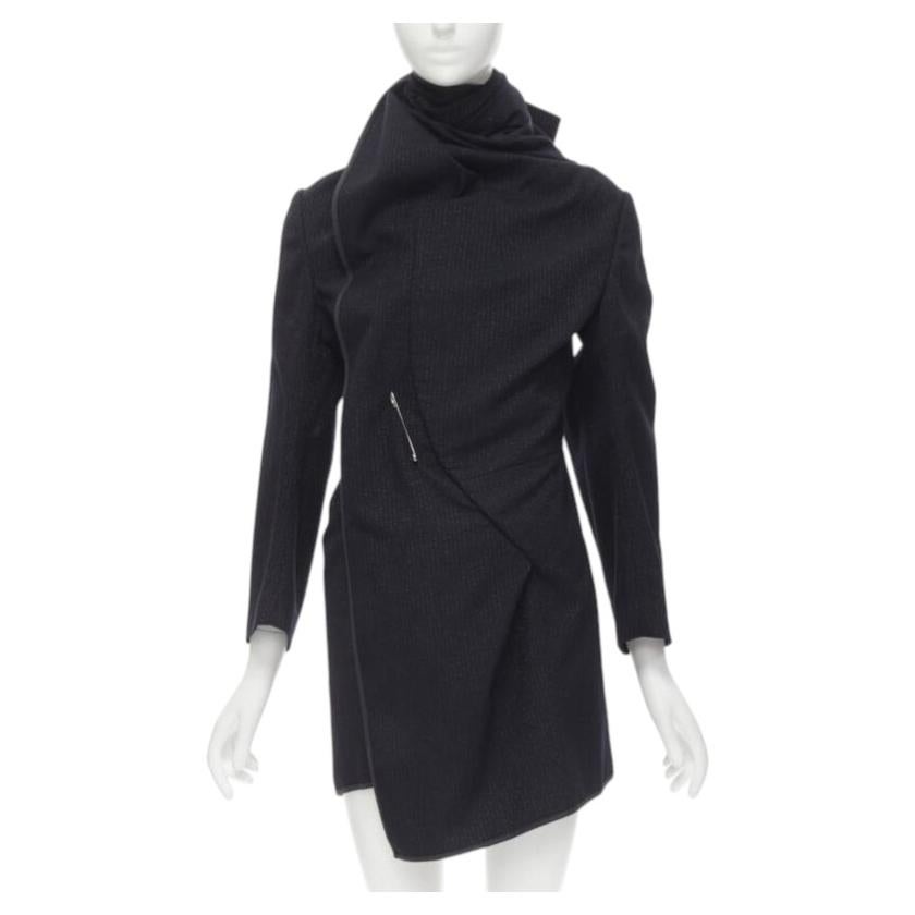 Runway COMME DES GARCONS 1999 Vintage nero argento gessato lana wrap coat S