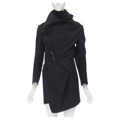 Runway COMME DES GARCONS 1999 Vintage black silver pinstripe wool wrap coat S