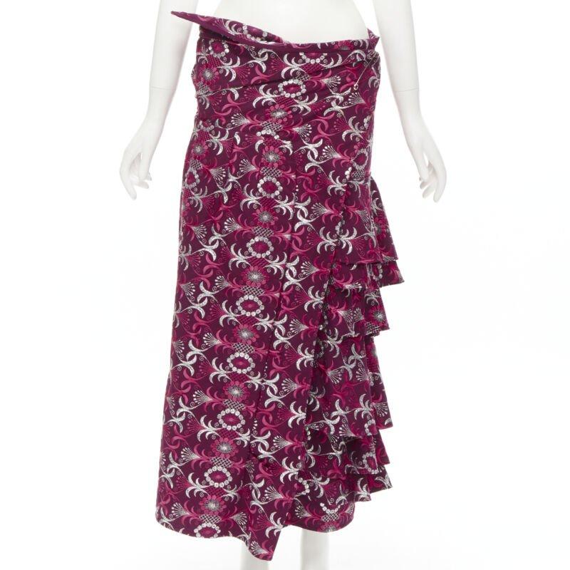Laufsteg COMME DES GARCONS 1999 Vintage braun geblümt Makramee Wickeloberteil Rüschenrock im Angebot 5
