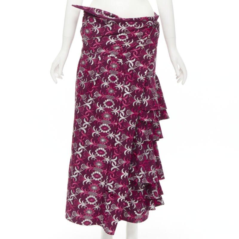 Runway COMME DES GARCONS 1999 Vintage brown floral macrame wrap top ruffle skirt For Sale 6