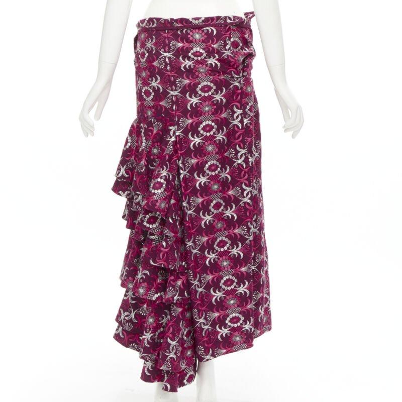 Runway COMME DES GARCONS 1999 Vintage brown floral macrame wrap top ruffle skirt For Sale 7