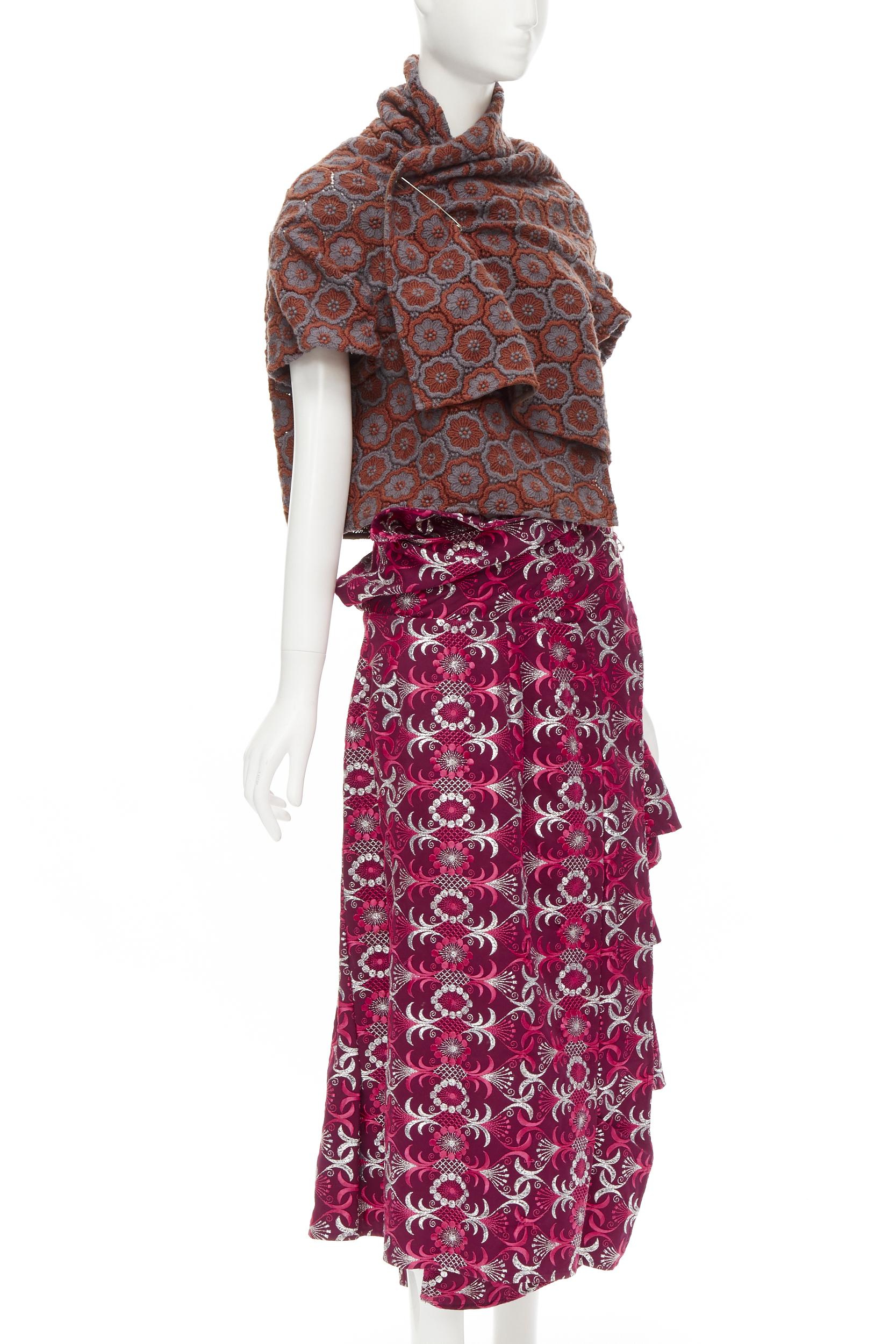 Runway COMME DES GARCONS 1999 Vintage brown floral macrame wrap top ruffle skirt In Excellent Condition For Sale In Hong Kong, NT