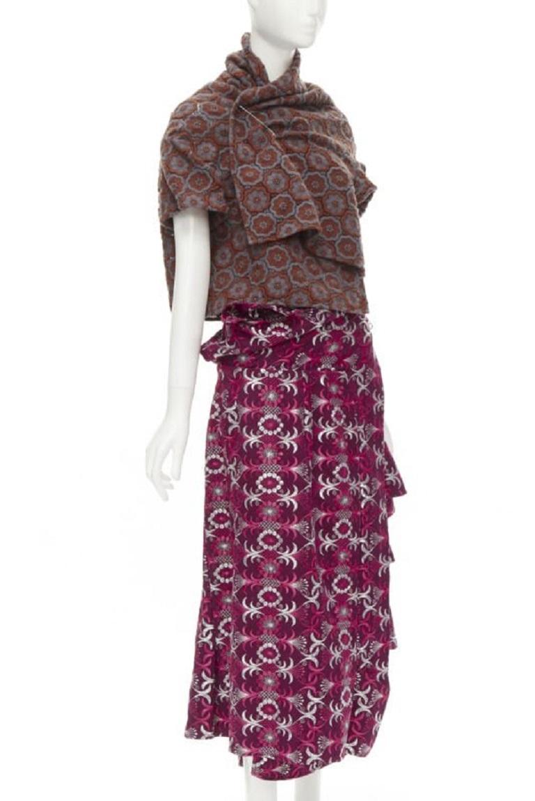Défilé COMME DES GARCONS 1999 Vintage Brown floral macrame wrap top ruffle skirt Excellent état - En vente à Hong Kong, NT