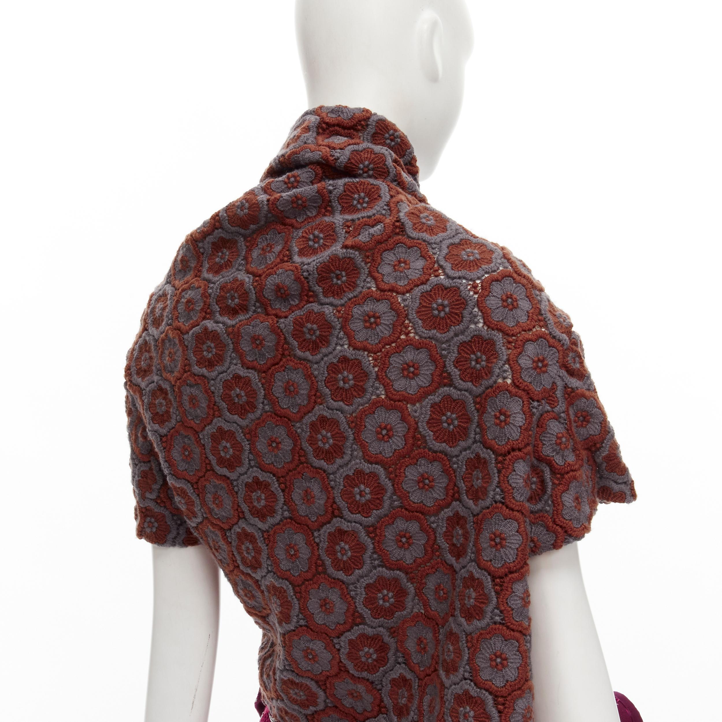 Runway COMME DES GARCONS 1999 Vintage brown floral macrame wrap top ruffle skirt For Sale 3