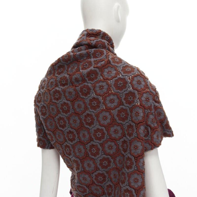 Runway COMME DES GARCONS 1999 Vintage brown floral macrame wrap top ruffle skirt For Sale 3