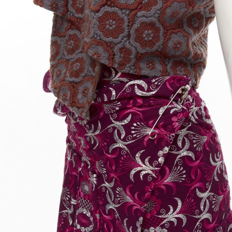 Runway COMME DES GARCONS 1999 Vintage brown floral macrame wrap top ruffle skirt For Sale 4