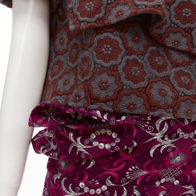 Défilé COMME DES GARCONS 1999 Vintage Brown floral macrame wrap top ruffle skirt en vente 5
