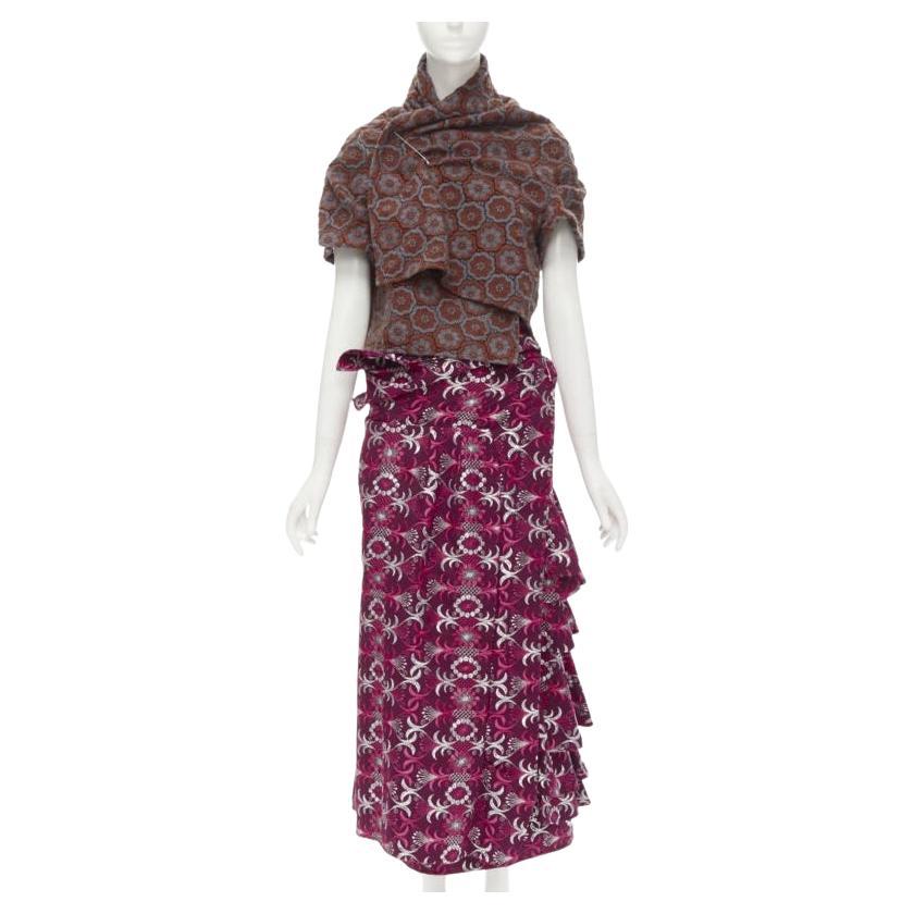 Runway COMME DES GARCONS 1999 Vintage brown floral macrame wrap top ruffle skirt