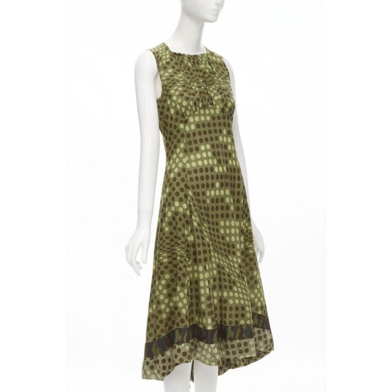 Brown Runway COMME DES GARCONS 2000 green polka dot cotton camouflage hem midi dress M