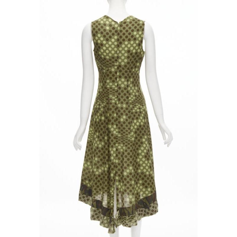 Women's Runway COMME DES GARCONS 2000 green polka dot cotton camouflage hem midi dress M