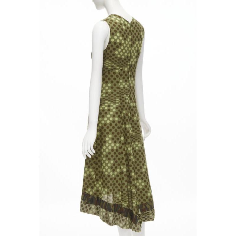 Runway COMME DES GARCONS 2000 green polka dot cotton camouflage hem midi dress M 1