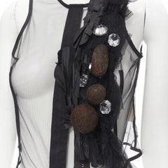 Runway COMME DES GARCONS 2004 black sheer mesh jewel embellishment ruffle vest S
