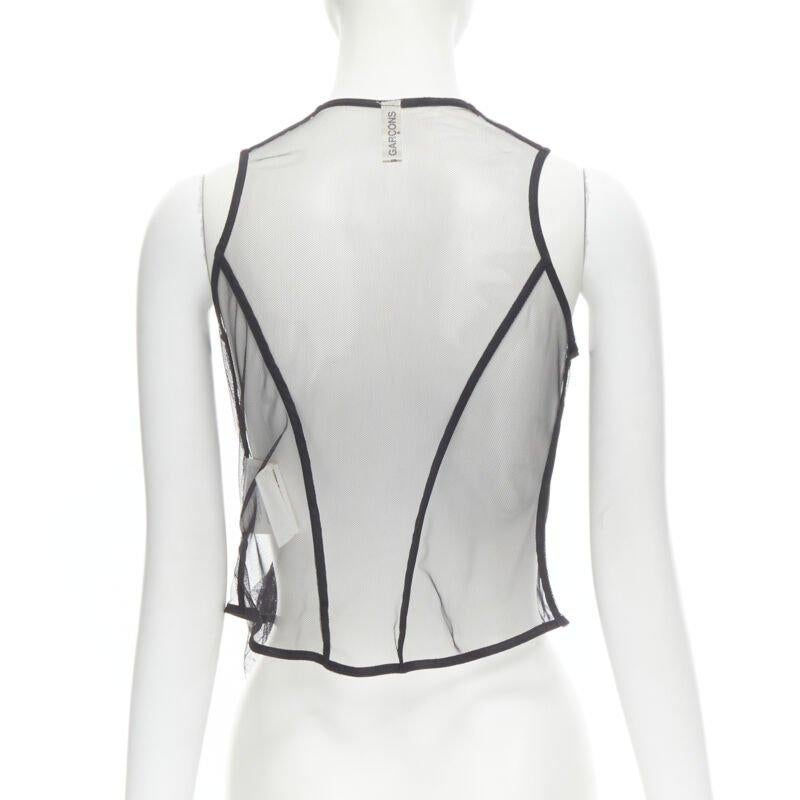 Women's Runway COMME DES GARCONS 2004 black sheer mesh jewel embellishment ruffle vest S For Sale