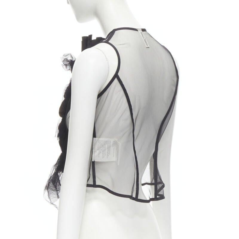 Runway COMME DES GARCONS 2004 black sheer mesh jewel embellishment ruffle vest S For Sale 1