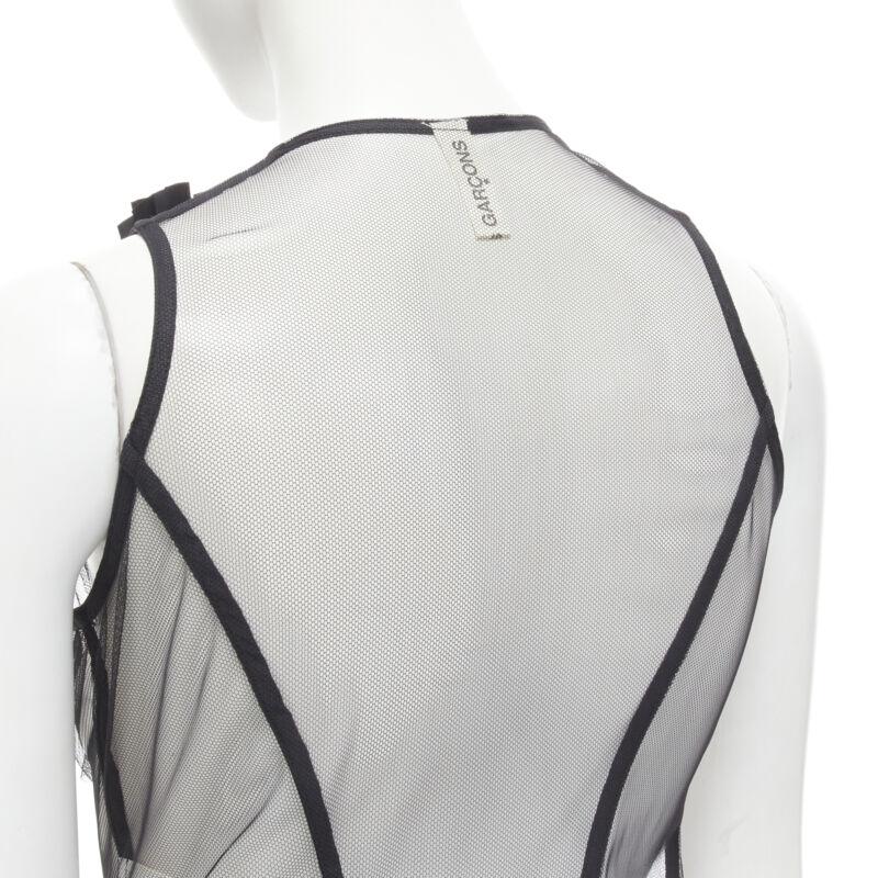 Runway COMME DES GARCONS 2004 black sheer mesh jewel embellishment ruffle vest S For Sale 2