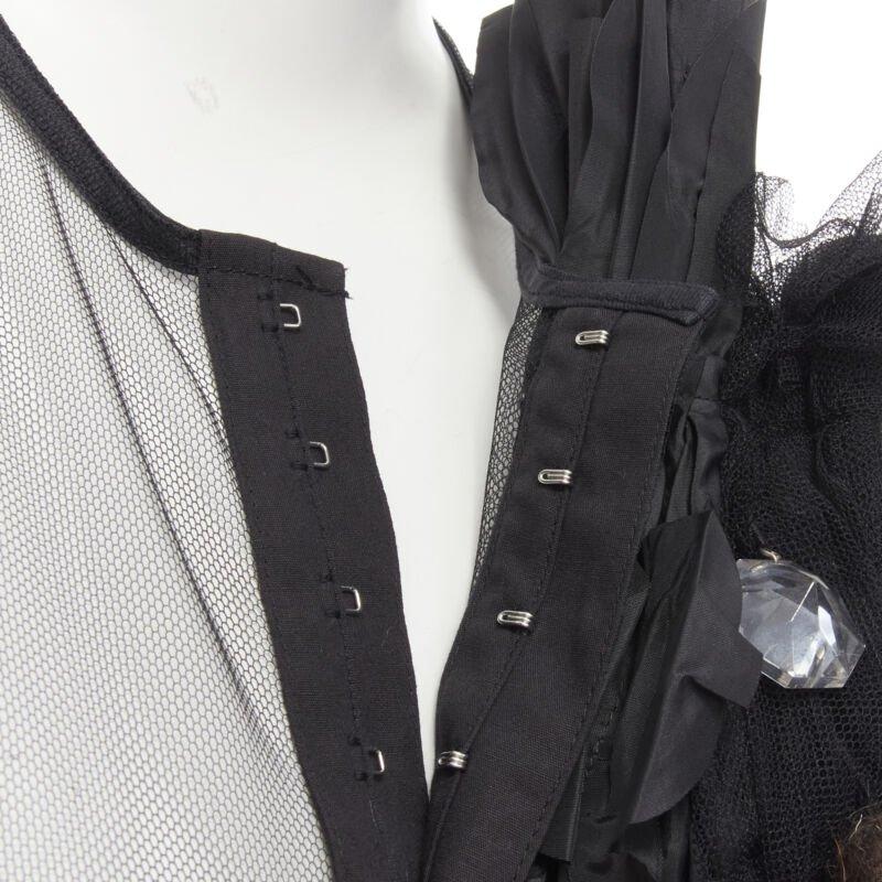 Runway COMME DES GARCONS 2004 black sheer mesh jewel embellishment ruffle vest S For Sale 3