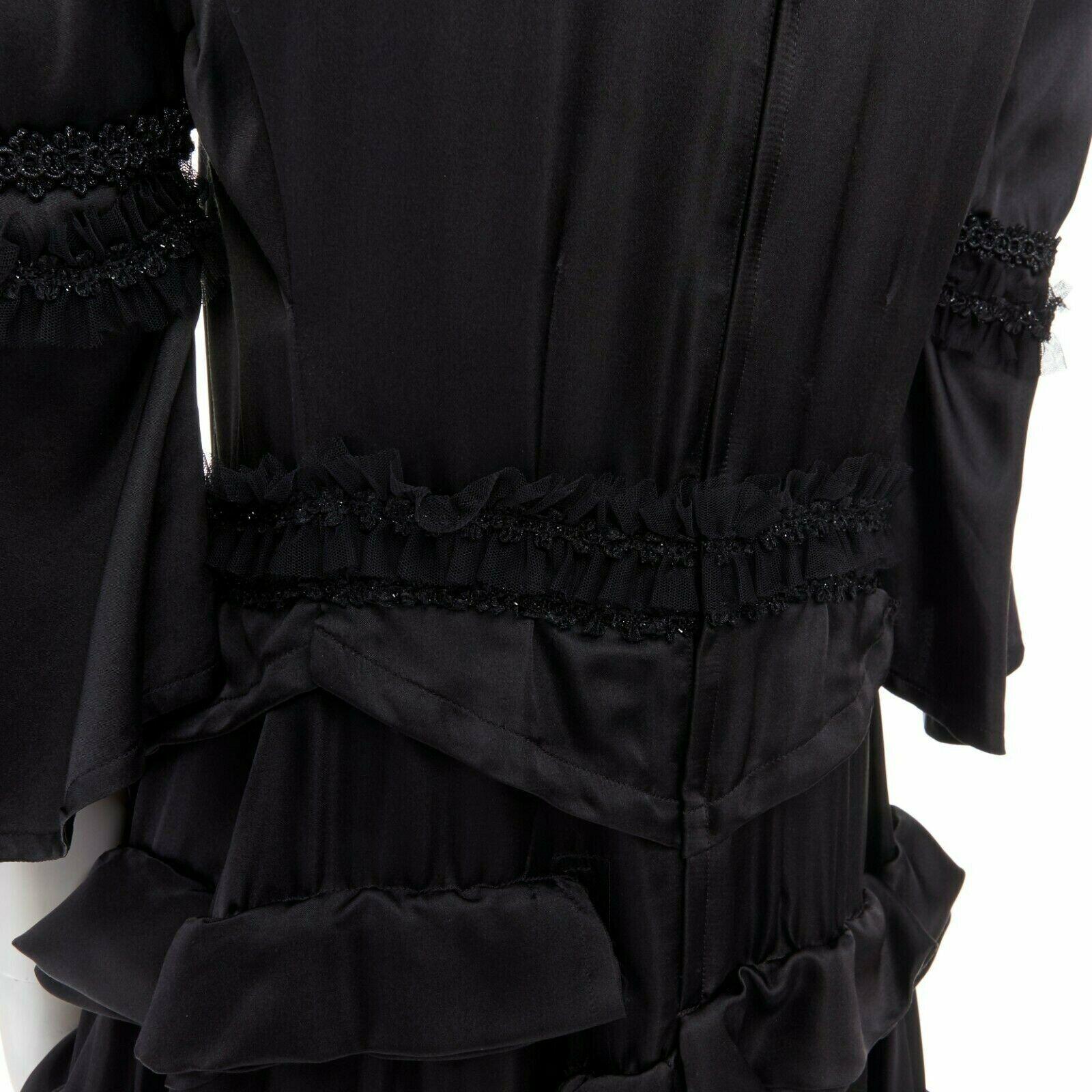 runway COMME DES GARCONS 2005 Broken Bride black victorian ruffle silk dress S For Sale 5