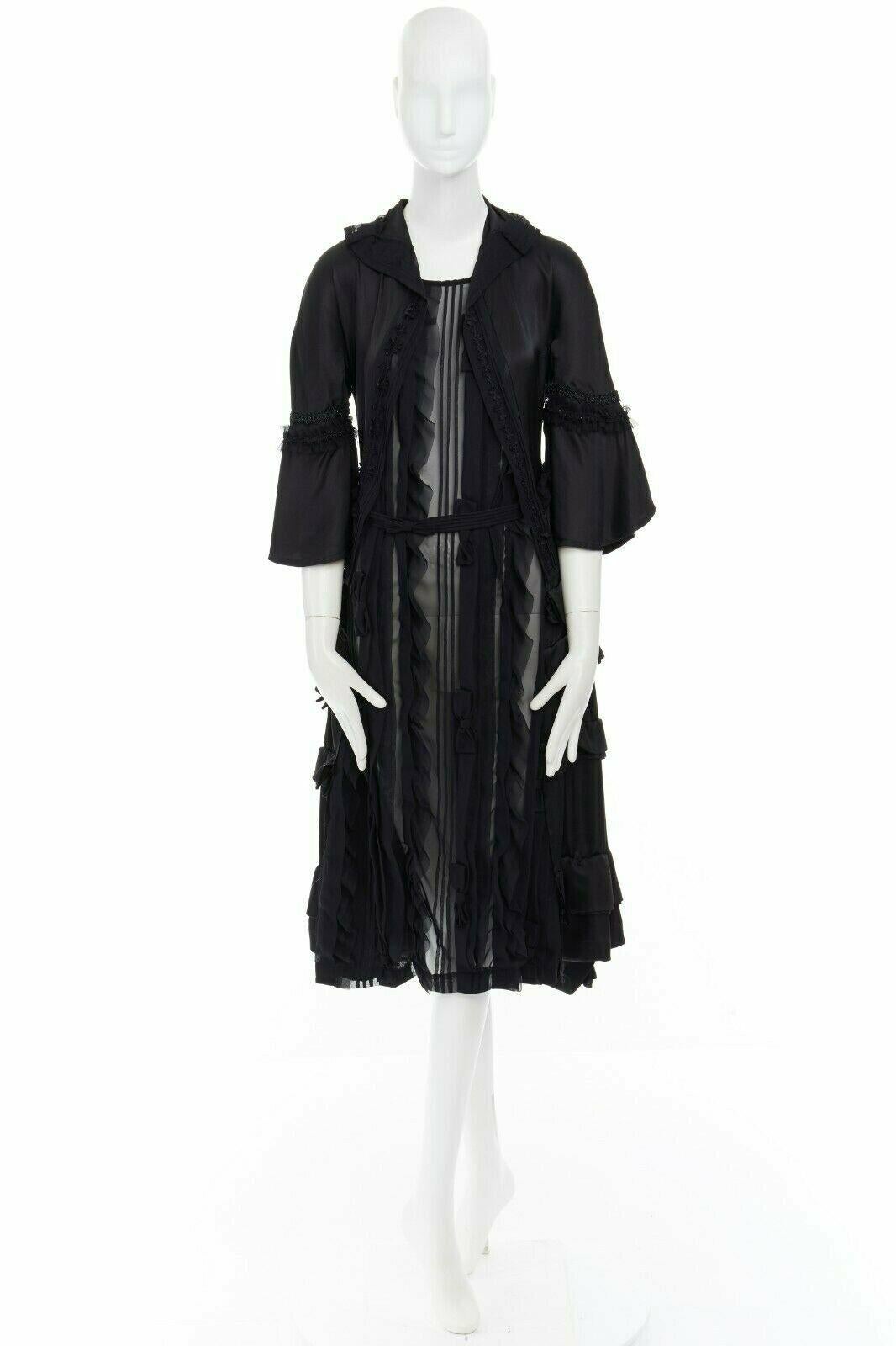 Black runway COMME DES GARCONS 2005 Broken Bride black victorian ruffle silk dress S For Sale