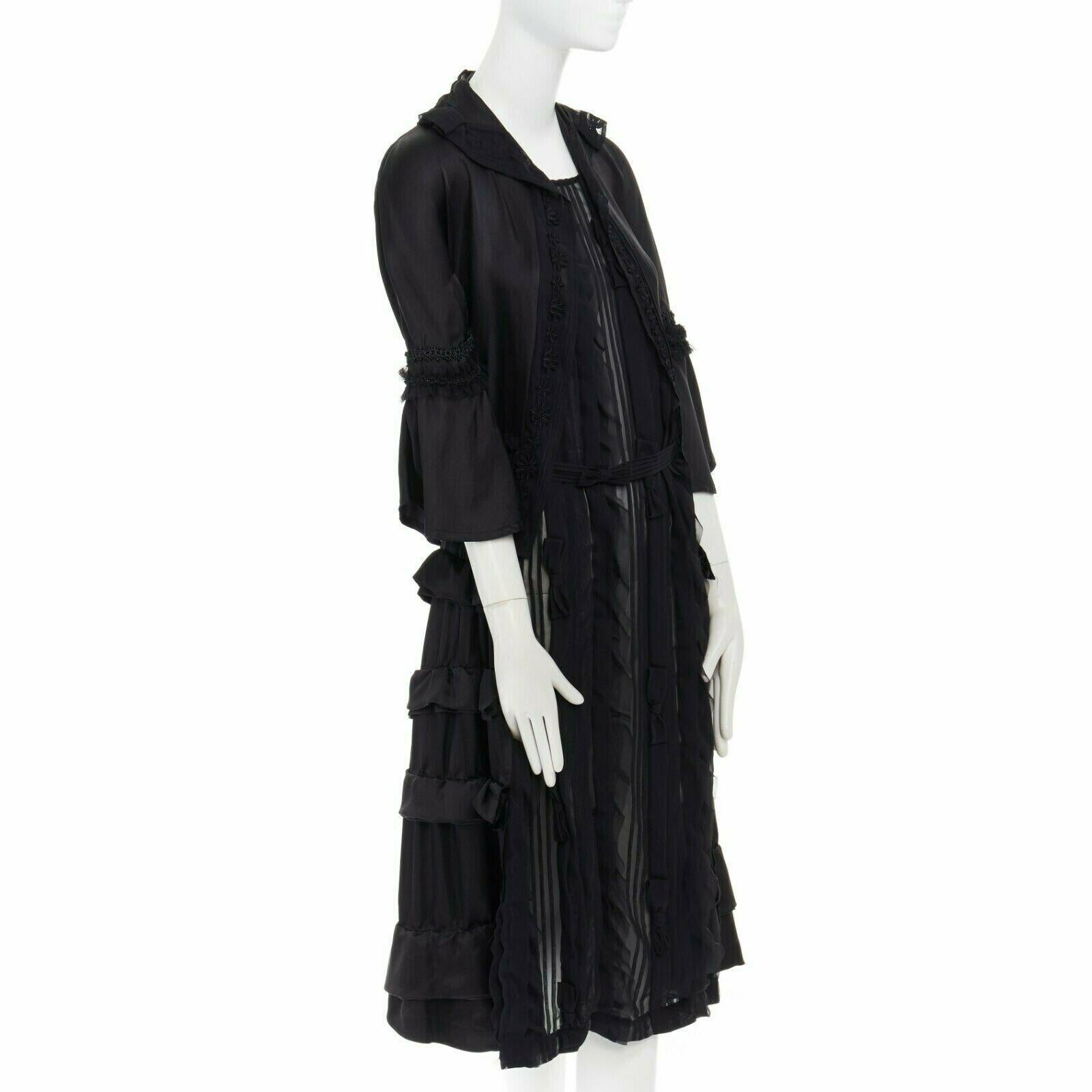 runway COMME DES GARCONS 2005 Broken Bride black victorian ruffle silk dress S In Excellent Condition For Sale In Hong Kong, NT