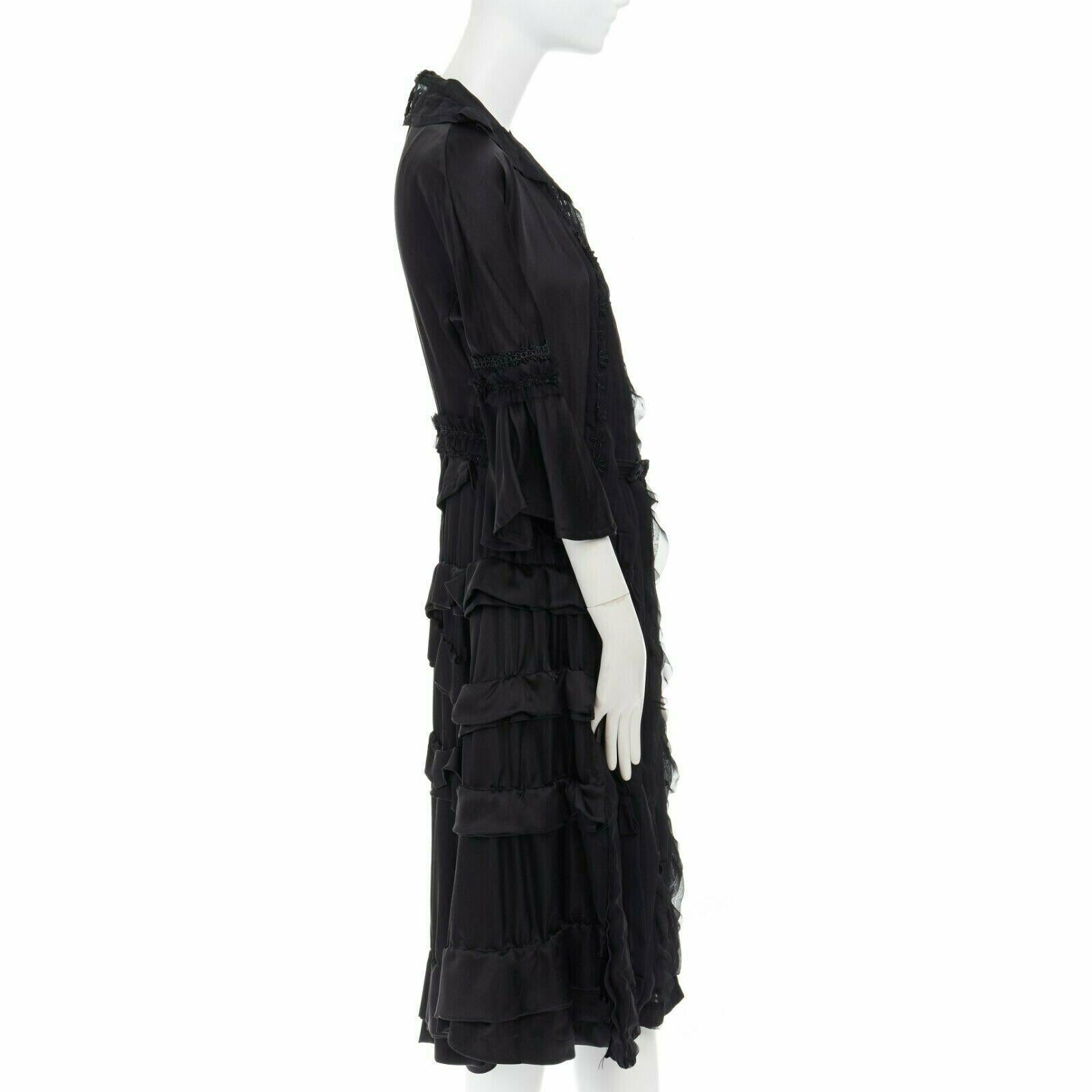 Women's runway COMME DES GARCONS 2005 Broken Bride black victorian ruffle silk dress S For Sale