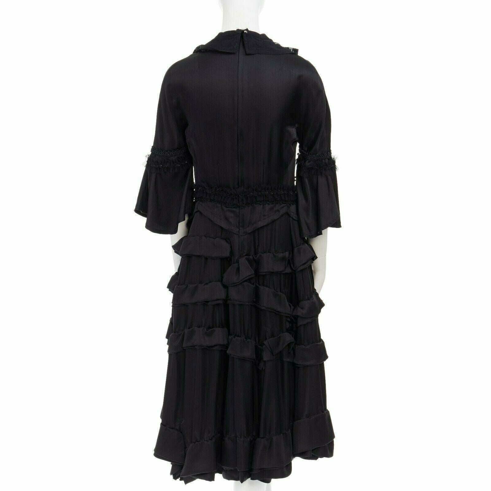 runway COMME DES GARCONS 2005 Broken Bride black victorian ruffle silk dress S For Sale 1