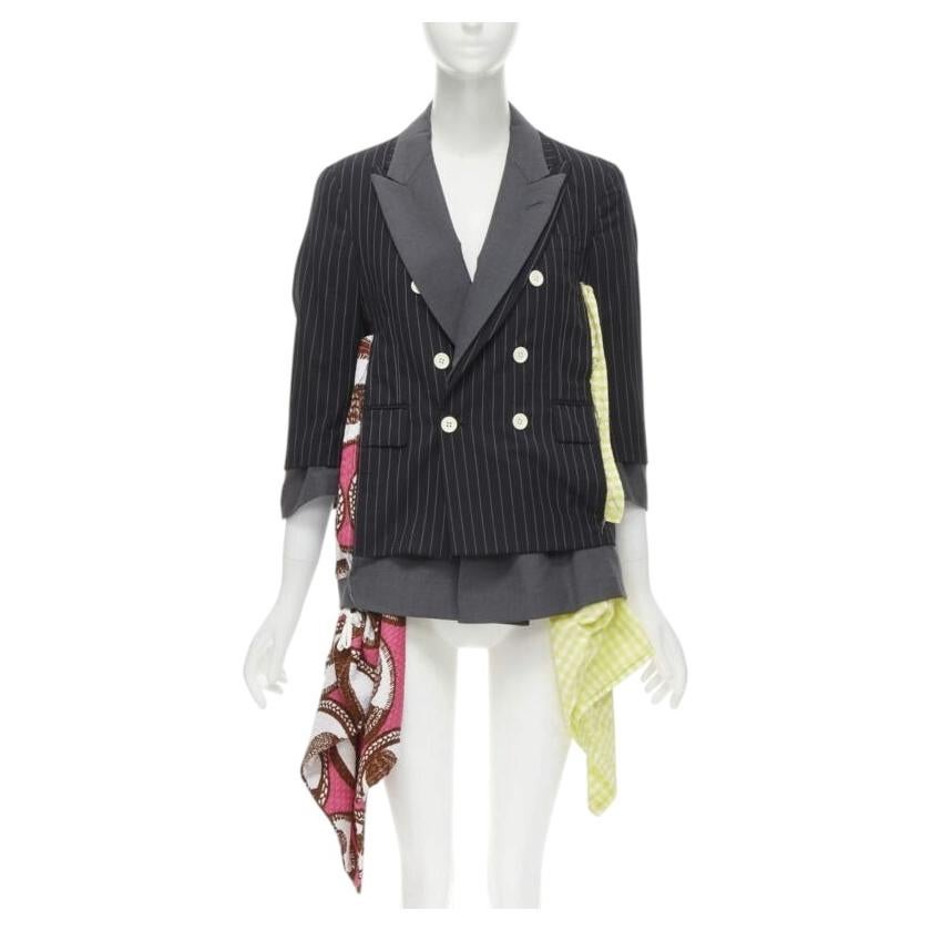 Pasarela COMME DES GARCONS 2007 chaqueta blazer gris drapeada de rayas de doble capa M en venta