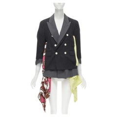Pasarela COMME DES GARCONS 2007 chaqueta blazer gris drapeada de rayas de doble capa M