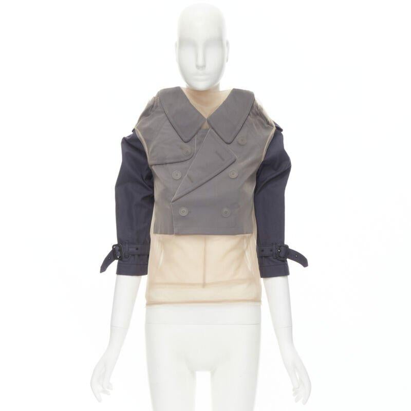 Runway COMME DES GARCONS 2009 navy blue cropped trench sheer mesh wrapped top S 7
