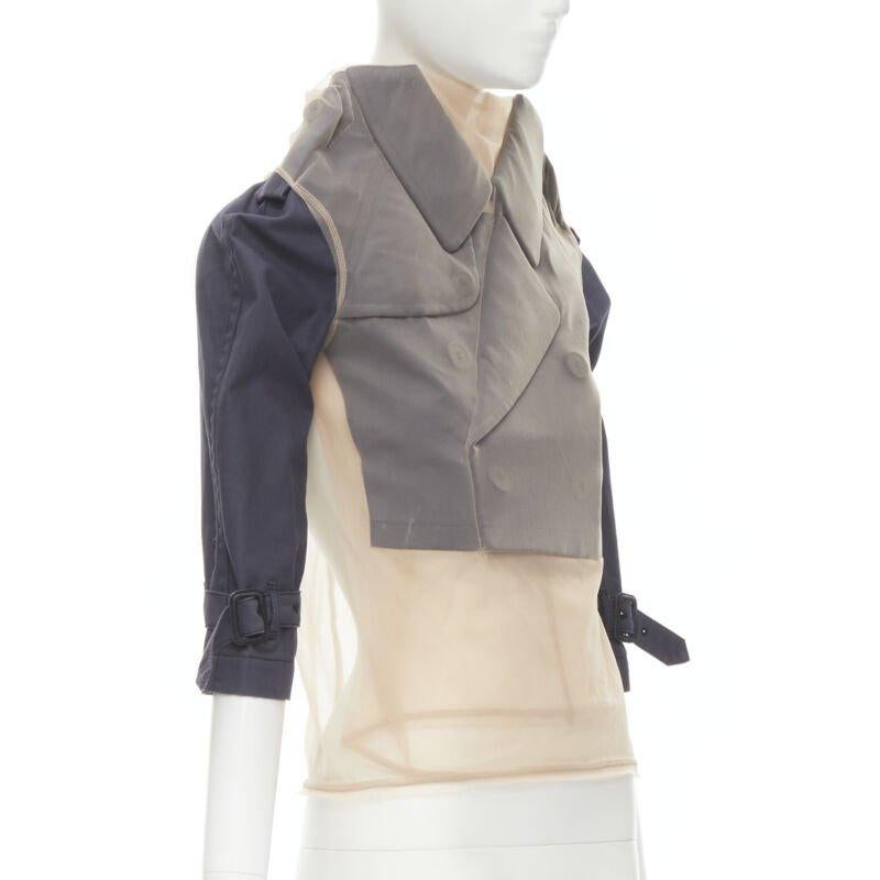 Gray Runway COMME DES GARCONS 2009 navy blue cropped trench sheer mesh wrapped top S