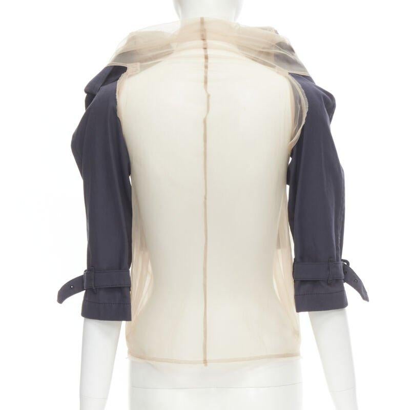 Women's Runway COMME DES GARCONS 2009 navy blue cropped trench sheer mesh wrapped top S