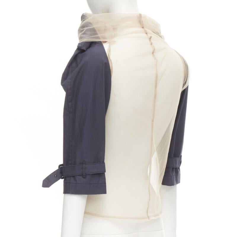 Runway COMME DES GARCONS 2009 navy blue cropped trench sheer mesh wrapped top S 1
