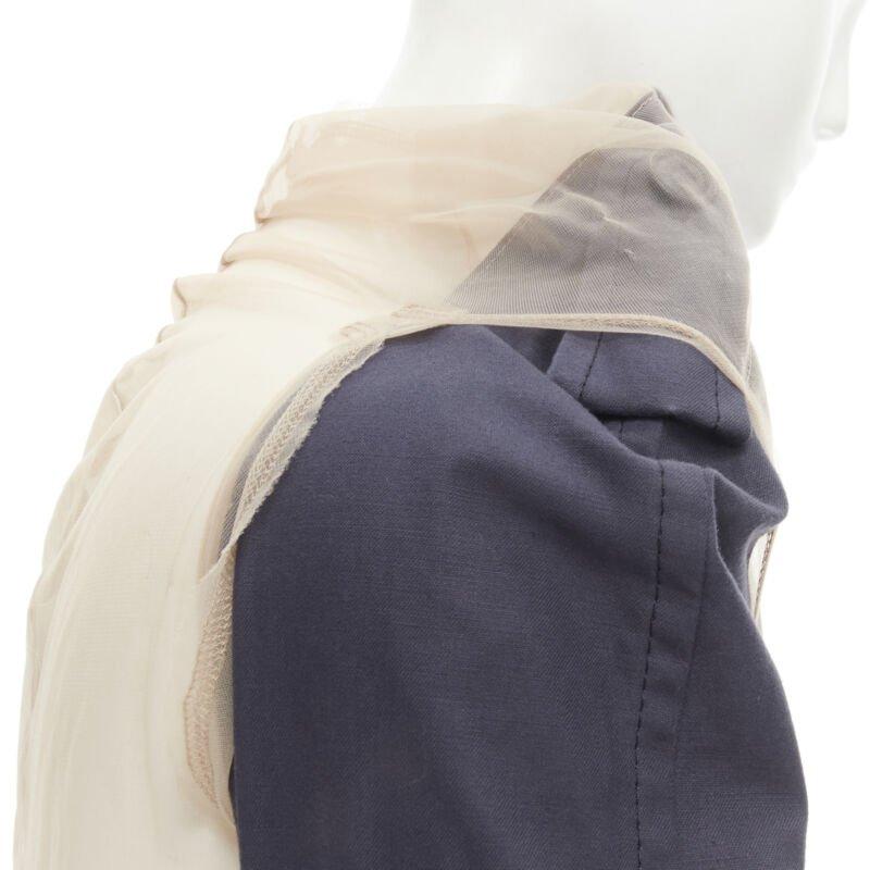 Runway COMME DES GARCONS 2009 navy blue cropped trench sheer mesh wrapped top S 3