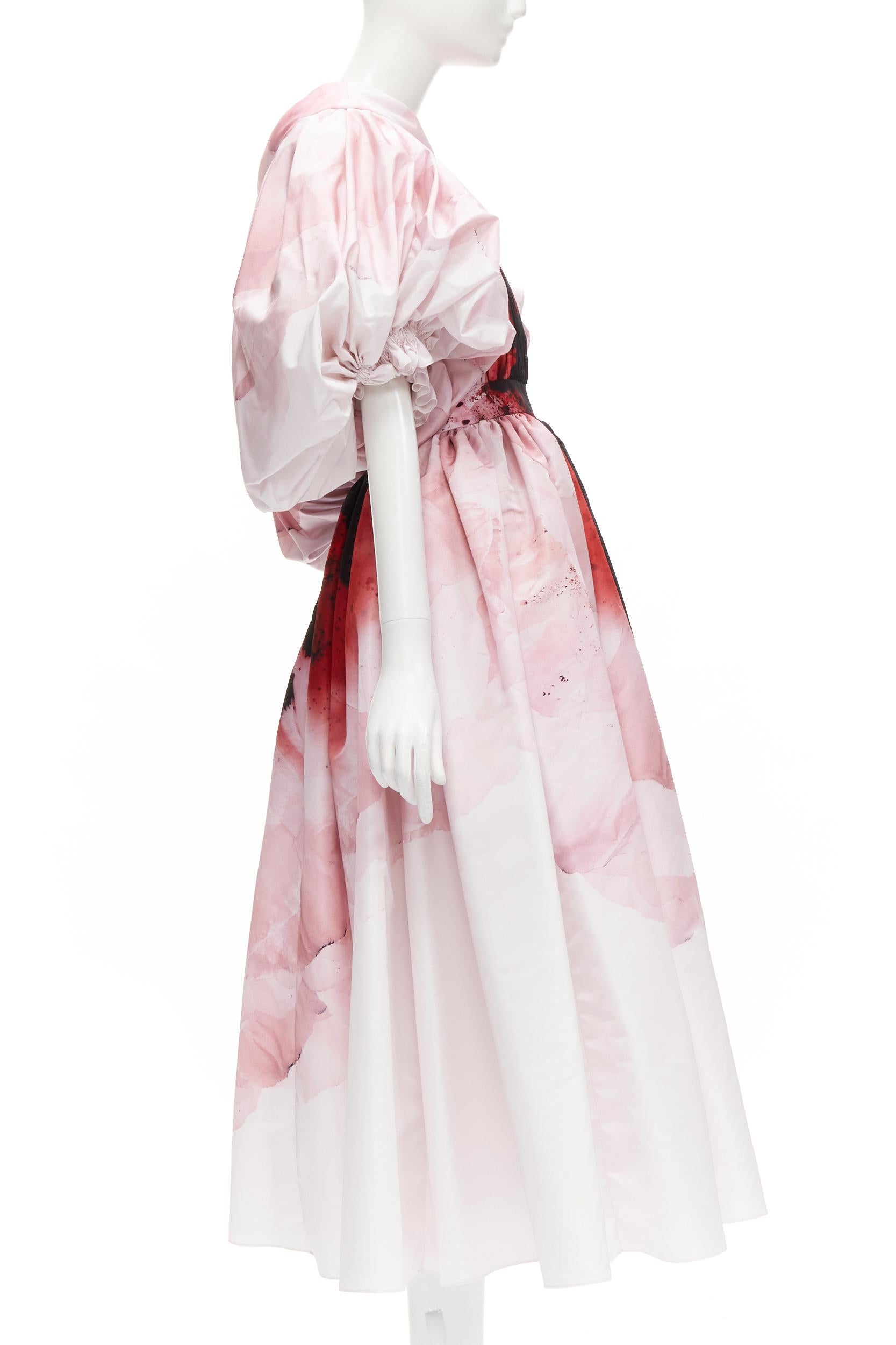 Women's ALEXANDER MCQUEEN 2021 Runway Anemone pink red floral off shoulder gown IT38