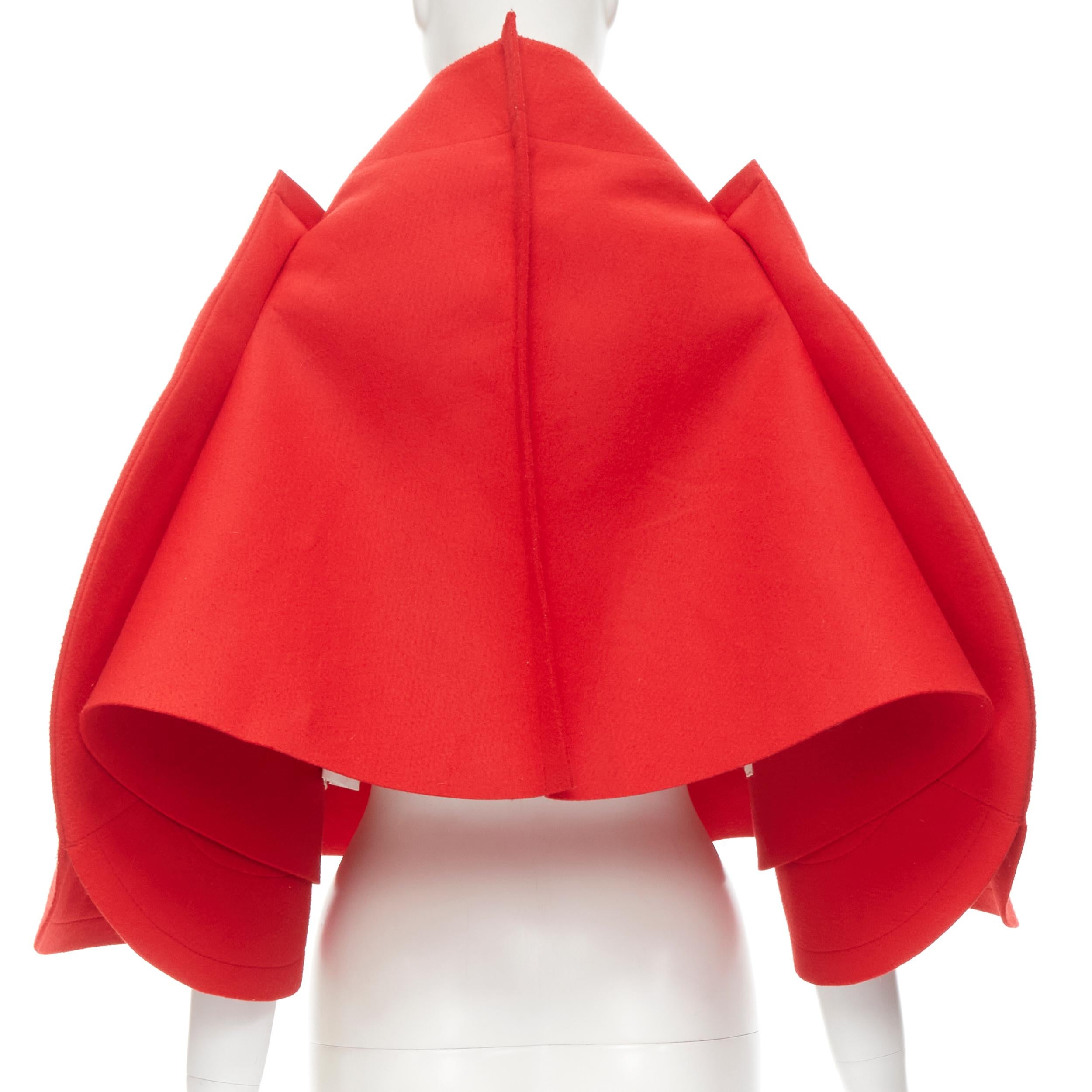 Red runway COMME DES GARCONS 2012 Flat Packed Doll red wool felt 2D cape jacket XS