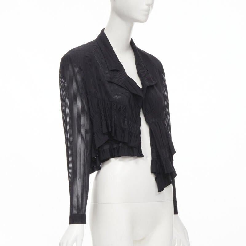 Nero Runway COMME DES GARCONS anni '80, giacca blazer a righe nere con volant, S in vendita