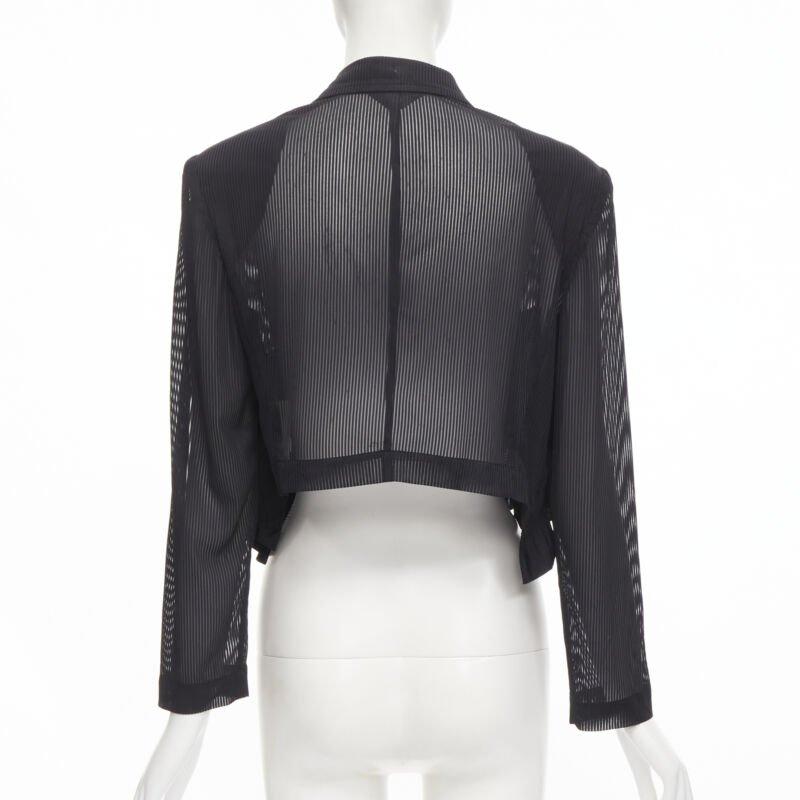 Donna Runway COMME DES GARCONS anni '80, giacca blazer a righe nere con volant, S in vendita