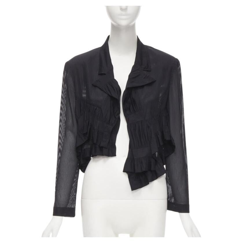 Runway COMME DES GARCONS 80's black striped sheer ruffle cropped blazer jacket S
