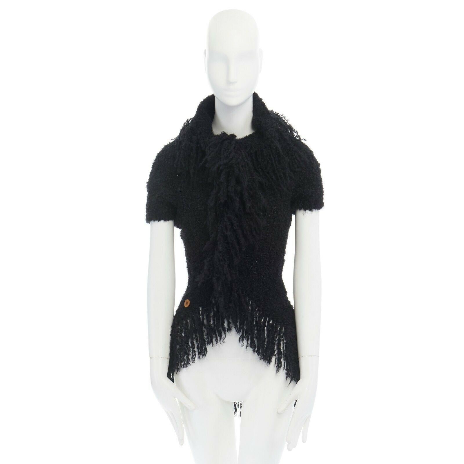 runway COMME DES GARCONS AW02 black mohair fringe trimmed circle cut cardigan In Excellent Condition In Hong Kong, NT